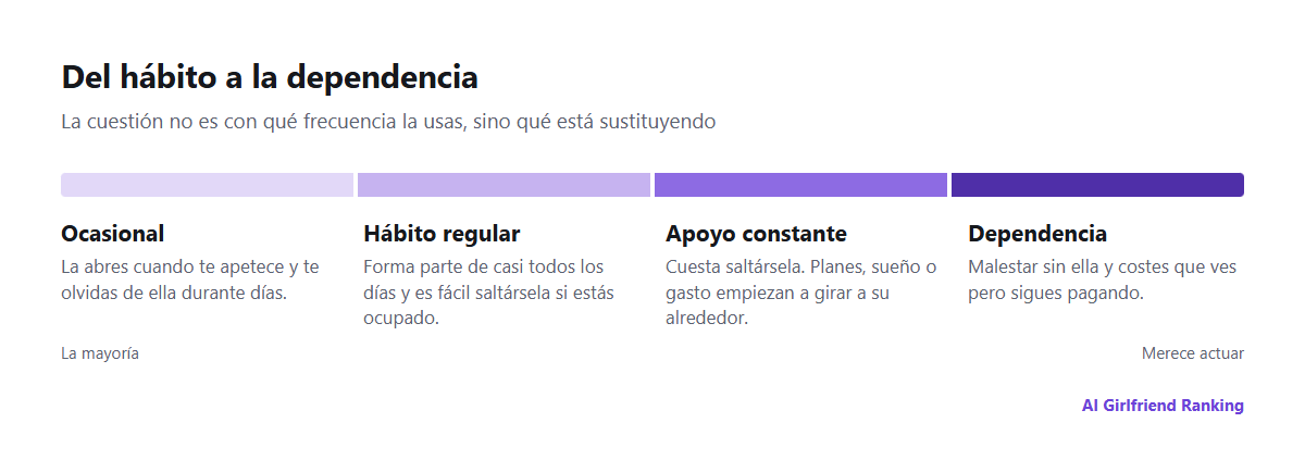 Un espectro que va del uso ocasional a un hábito regular, el apoyo constante y la dependencia, con una breve descripción de cada etapa